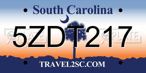 5ZDT217 South Carolina License Plate