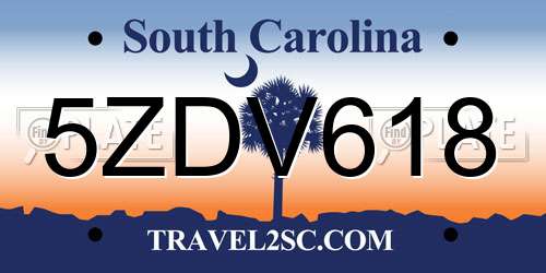 5ZDV618 South Carolina License Plate