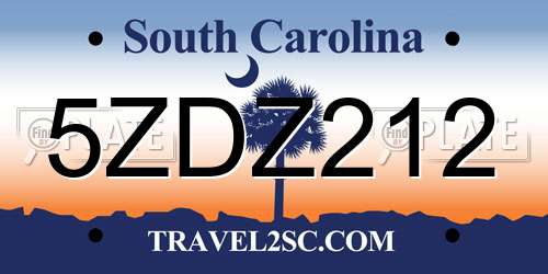 5ZDZ212 South Carolina License Plate