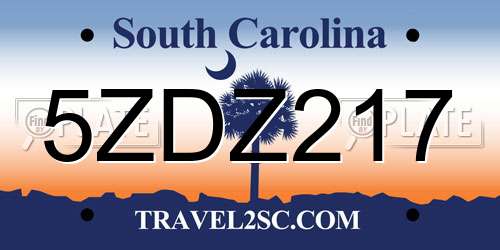 5ZDZ217 South Carolina License Plate
