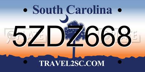 5ZDZ668 South Carolina License Plate