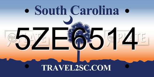 5ZE6514 South Carolina License Plate