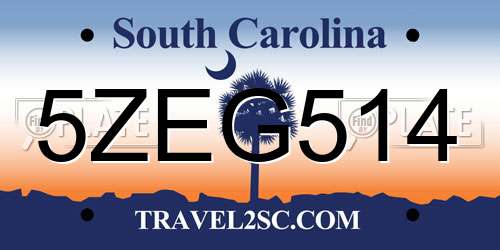 5ZEG514 South Carolina License Plate