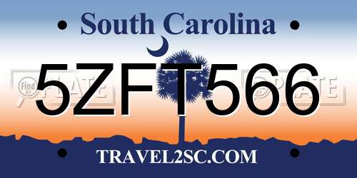 5ZFT566 South Carolina License Plate