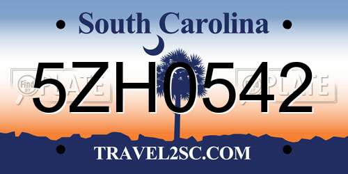 5ZH0542 South Carolina License Plate