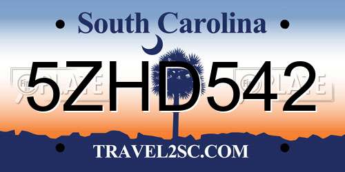 5ZHD542 South Carolina License Plate