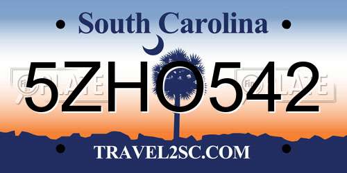 5ZHO542 South Carolina License Plate