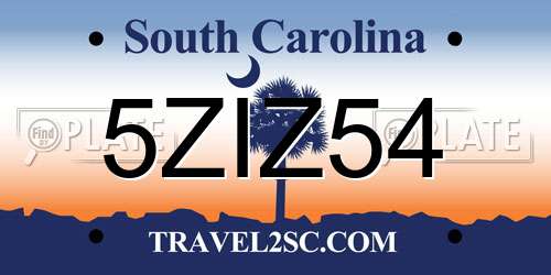 5ZIZ54 South Carolina License Plate