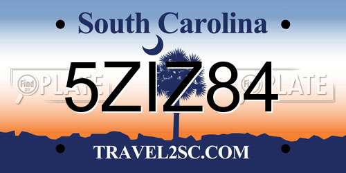 5ZIZ84 South Carolina License Plate