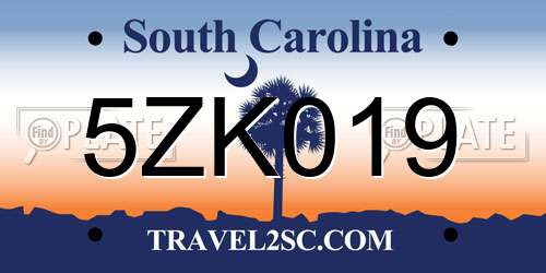 5ZK019 South Carolina License Plate