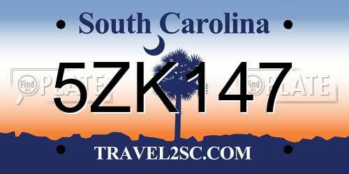 5ZK147 South Carolina License Plate