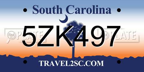 5ZK497 South Carolina License Plate