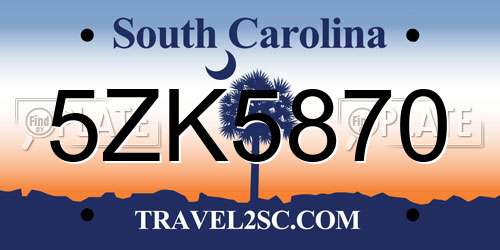 5ZK5870 South Carolina License Plate