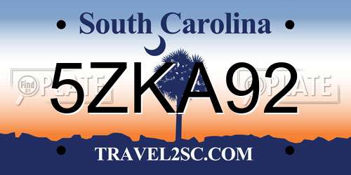 5ZKA92 South Carolina License Plate