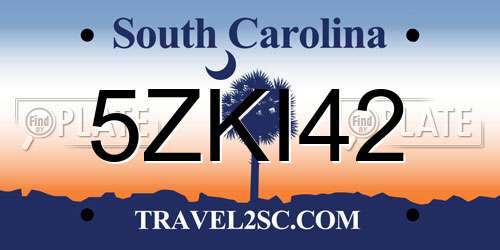 5ZKI42 South Carolina License Plate