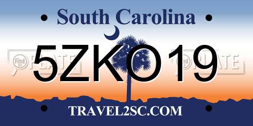 5ZKO19 South Carolina License Plate
