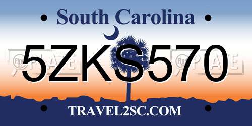 5ZKS570 South Carolina License Plate