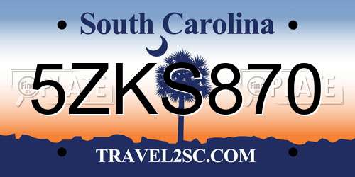 5ZKS870 South Carolina License Plate