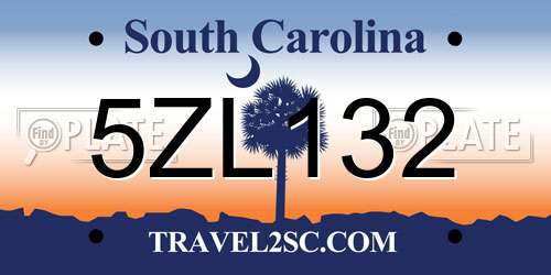 5ZL132 South Carolina License Plate
