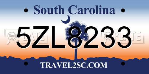 5ZL8233 South Carolina License Plate