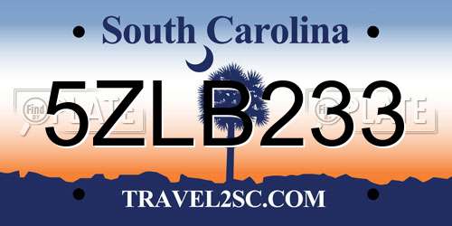 5ZLB233 South Carolina License Plate