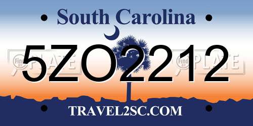 5ZO2212 South Carolina License Plate