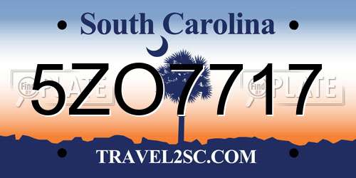 5ZO7717 South Carolina License Plate