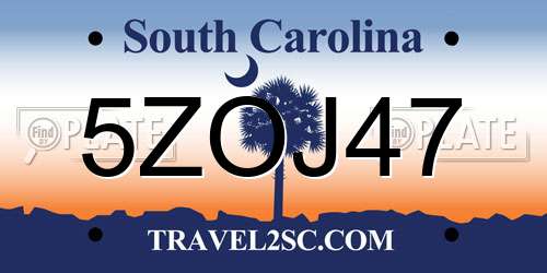 5ZOJ47 South Carolina License Plate
