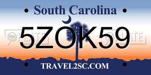 5ZOK59 South Carolina License Plate