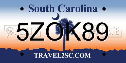 5ZOK89 South Carolina License Plate