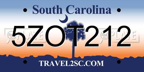 5ZOT212 South Carolina License Plate