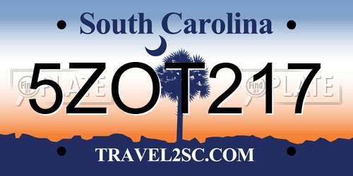 5ZOT217 South Carolina License Plate