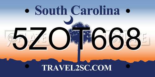 5ZOT668 South Carolina License Plate