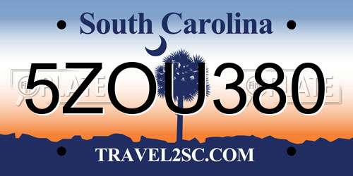 5ZOU380 South Carolina License Plate