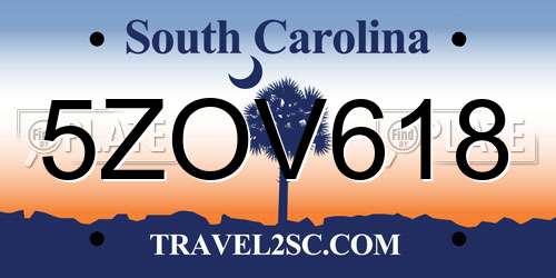 5ZOV618 South Carolina License Plate