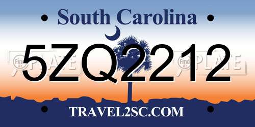 5ZQ2212 South Carolina License Plate