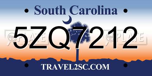 5ZQ7212 South Carolina License Plate