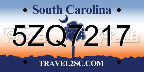 5ZQ7217 South Carolina License Plate