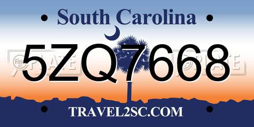5ZQ7668 South Carolina License Plate