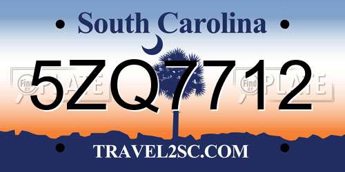 5ZQ7712 South Carolina License Plate
