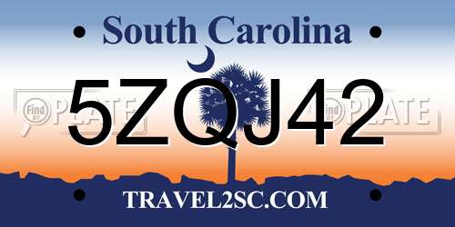 5ZQJ42 South Carolina License Plate