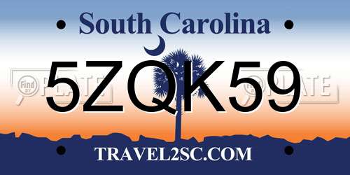 5ZQK59 South Carolina License Plate