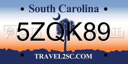 5ZQK89 South Carolina License Plate