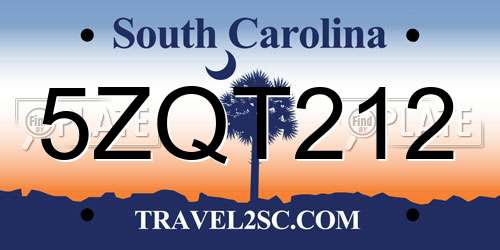 5ZQT212 South Carolina License Plate