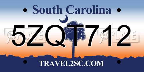 5ZQT712 South Carolina License Plate