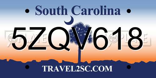 5ZQV618 South Carolina License Plate