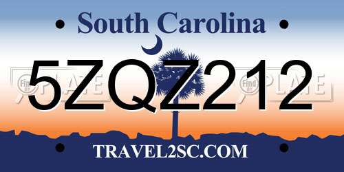 5ZQZ212 South Carolina License Plate