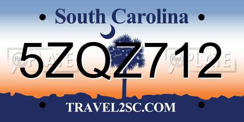 5ZQZ712 South Carolina License Plate