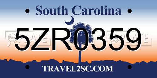 5ZR0359 South Carolina License Plate