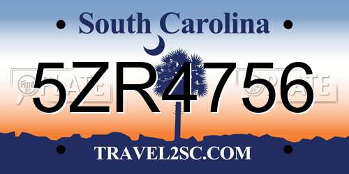 5ZR4756 South Carolina License Plate